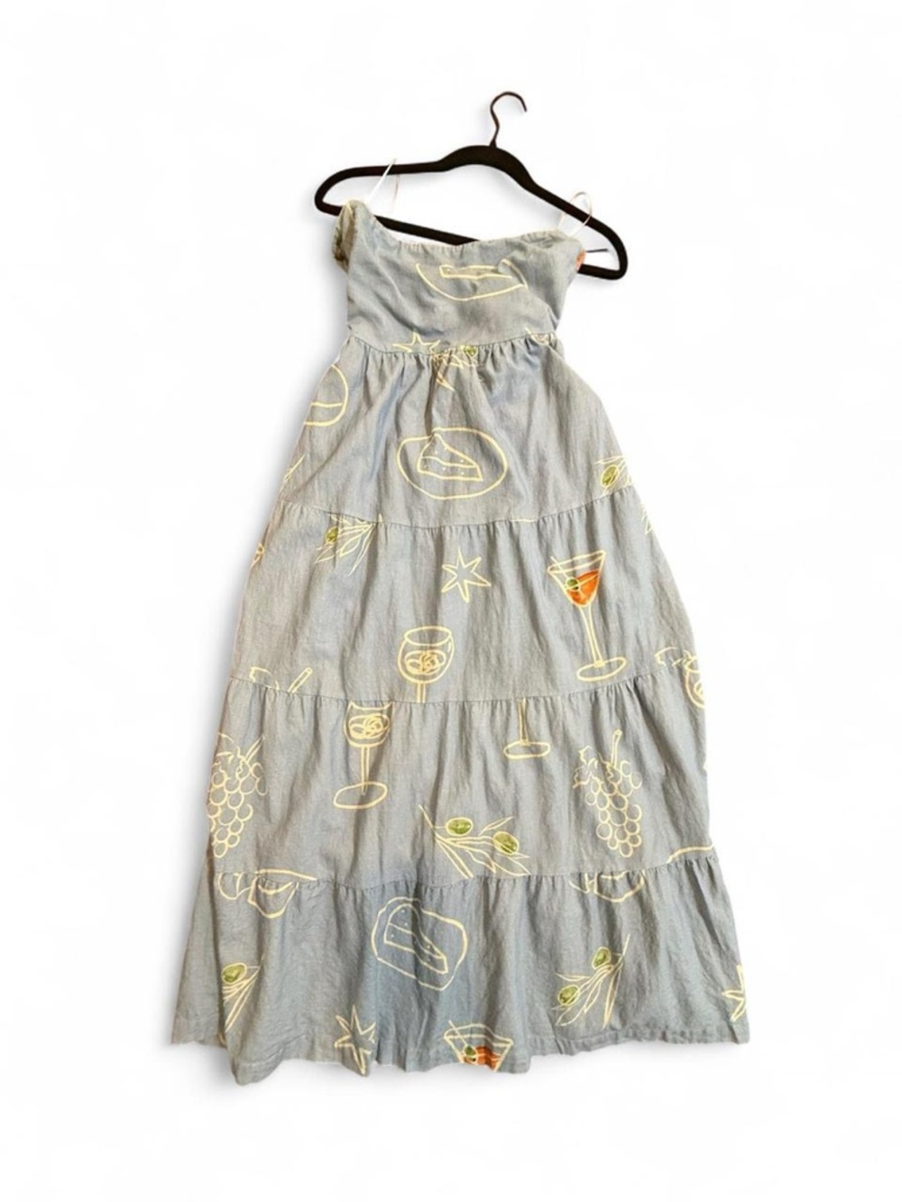 Bailey Rose Cocktail Print Tube top Tiered Vacation Summer Beachy Midi Dress S